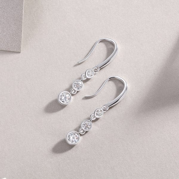 Three Diamond Sterling Silver Drop Earrings - Image 3