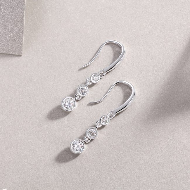 Three Diamond Sterling Silver Drop Earrings - Image 3