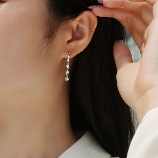 Three Diamond Sterling Silver Drop Earrings - Image 2