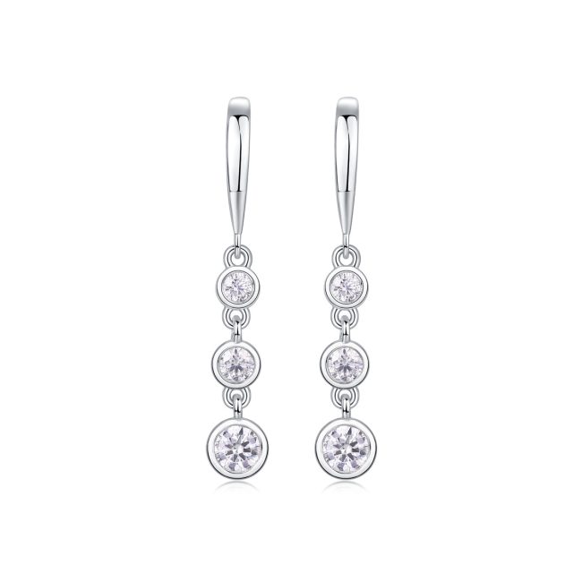 Three Diamond Sterling Silver Drop Earrings - Image 5