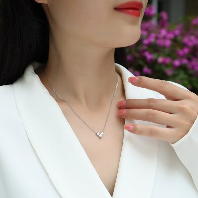 925 Sterling Silver Three Diamonds Heart Pendant Necklace alternate view