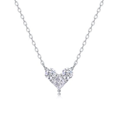 Three Diamonds Sterling Silver Heart Pendant