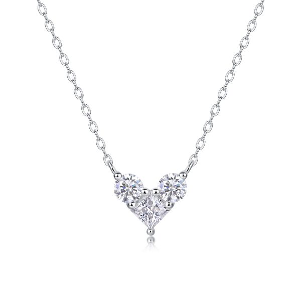 Three Diamonds Sterling Silver Heart Pendant
