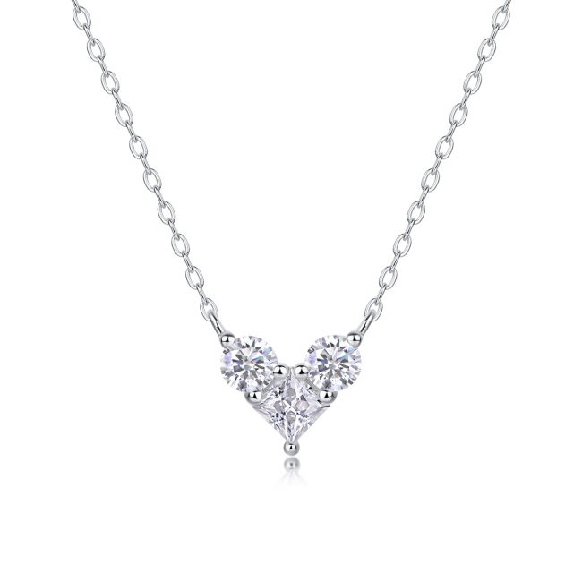 Three Diamonds Sterling Silver Heart Pendant