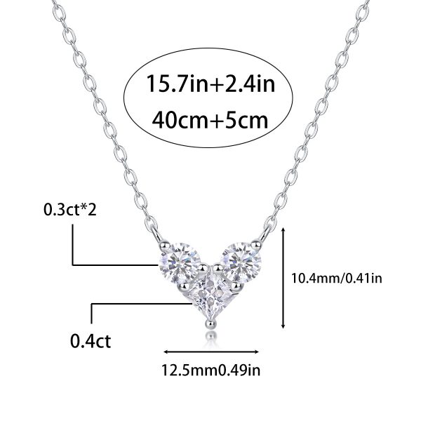 925 Sterling Silver Three Diamonds Heart Pendant Necklace - Image 3