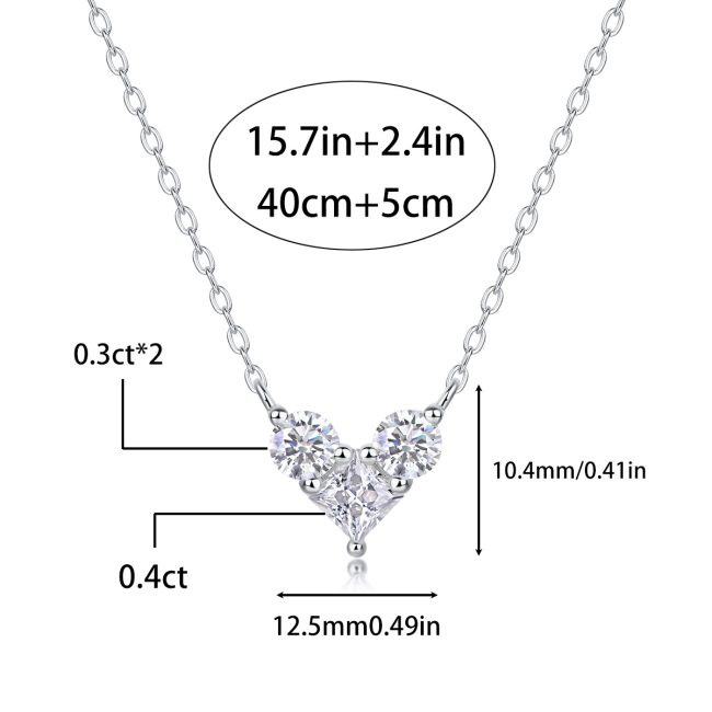 925 Sterling Silver Three Diamonds Heart Pendant Necklace - Image 3