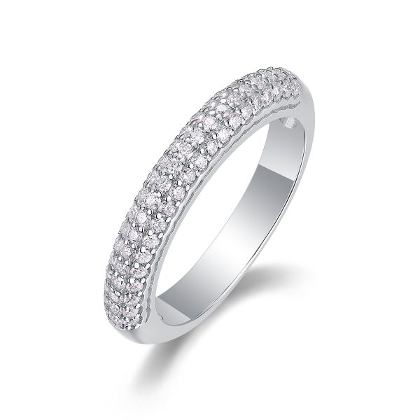 Three Row Diamond Half Eternity Ring In Sterling Silver