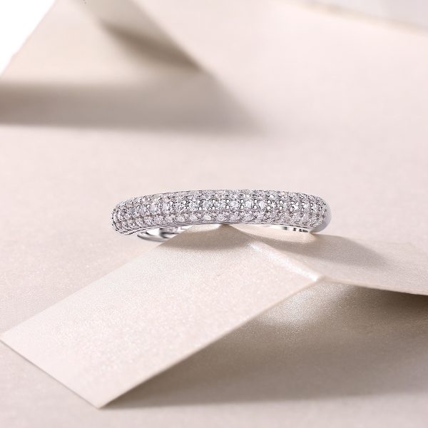 Sterling Silver Three Row Diamond Half Eternity Ring For Women