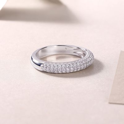 Sterling Silver Three Row Diamond Ring For Women