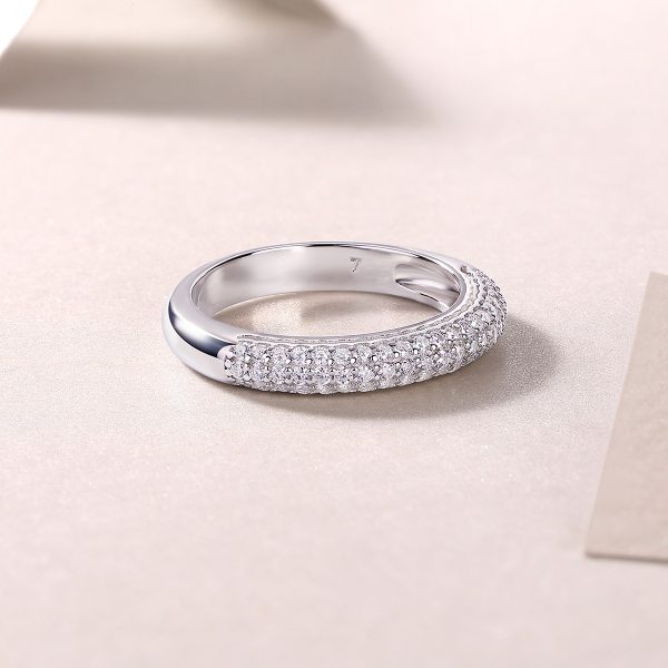 Sterling Silver Three Row Diamond Ring For Women