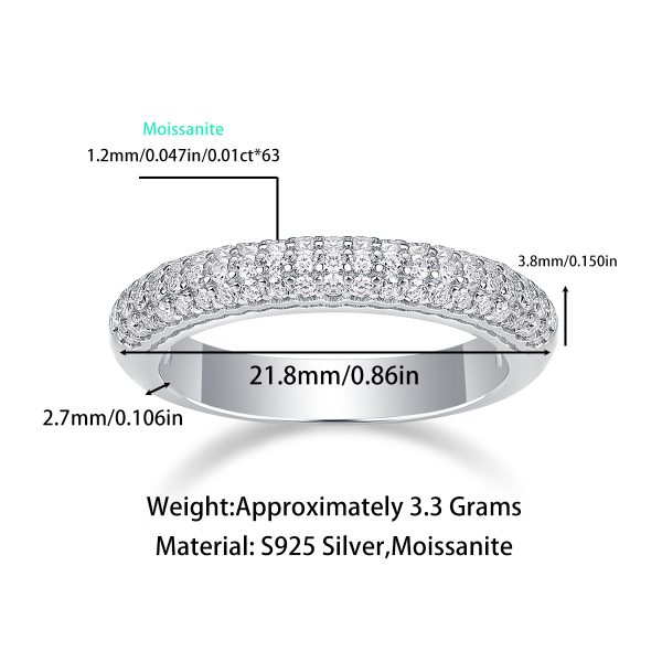 Three Row Diamond Half Eternity Ring In Sterling Silver
