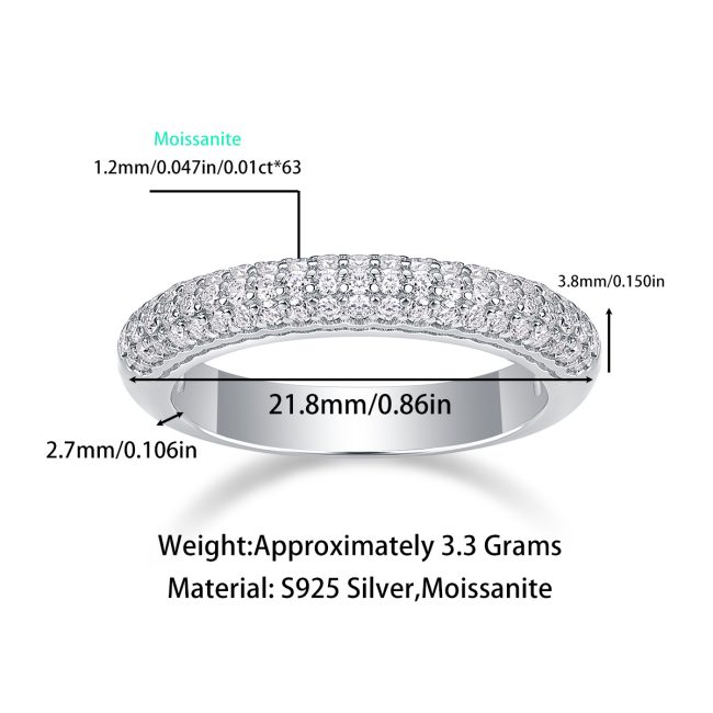 Three Row Diamond Half Eternity Ring In Sterling Silver