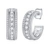 picture of three row diamond silver hoop earring