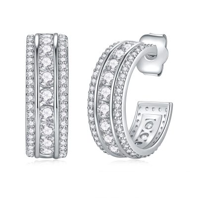 Three Row Diamond Hoop Earring