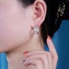 picture of three row diamond silver hoop earring