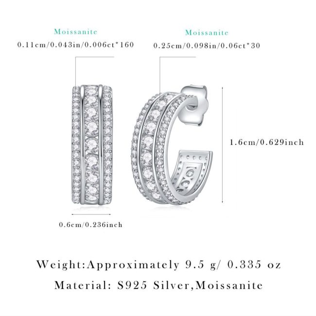 Three Row Diamond Huggie Hoop Earrings - Image 3