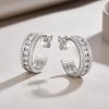 picture of three row diamond silver hoop earring
