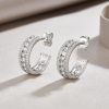 picture of three row diamond silver hoop earring