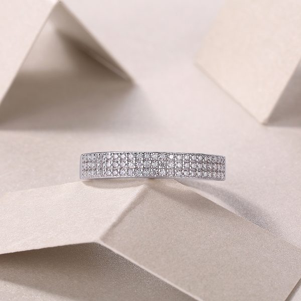 925 Sterling Silver Three Row Diamond Ring