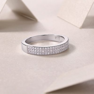 women's three row diamond Band Ring In Sterling Silver