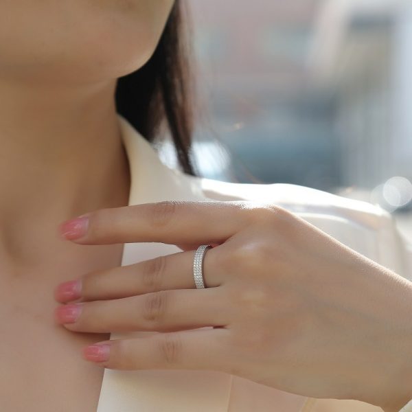 925 Sterling Silver Three Row Diamond Ring