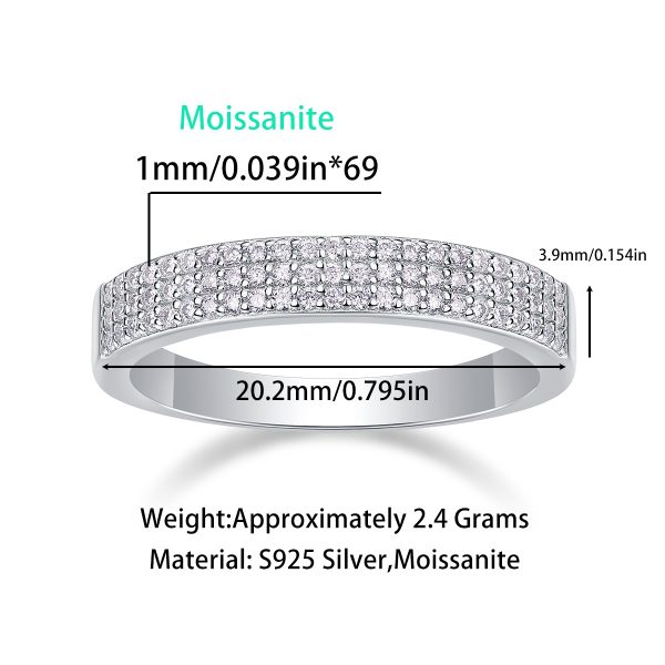 Silver Three Row Diamond Band For Women - Image 3