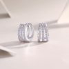 three row moissanite silver hoop earrings