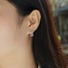 three row moissanite silver hoop earrings