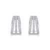 three row moissanite silver hoop earrings