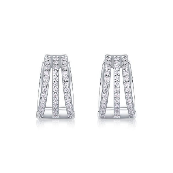 three row moissanite silver hoop earrings
