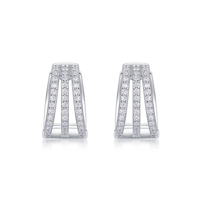 three row moissanite silver hoop earrings