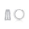three row moissanite silver hoop earrings