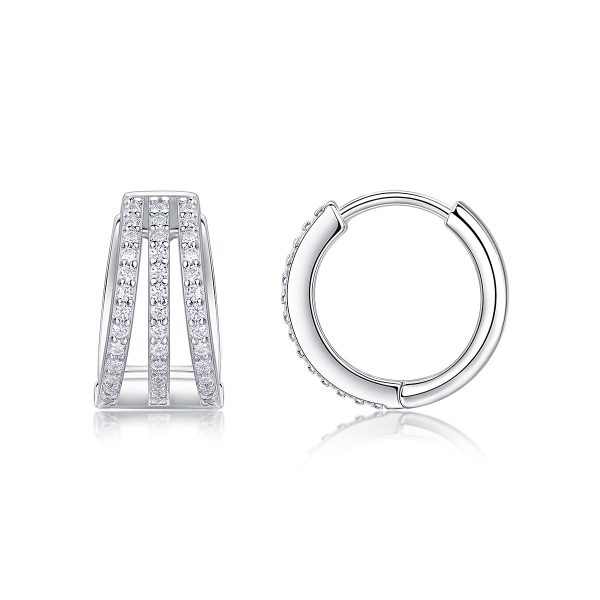 three row moissanite silver hoop earrings