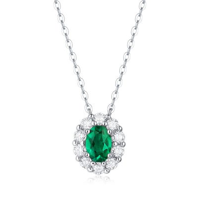925 Sterling Silver Oval Emerald Birthstone Pendant