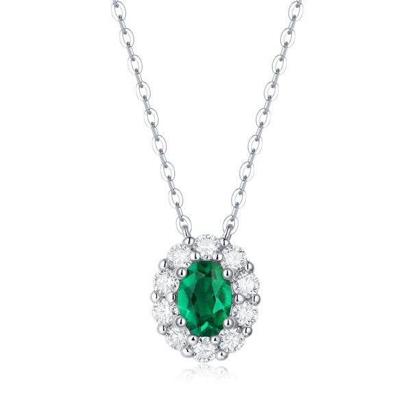 925 Sterling Silver Oval Emerald Birthstone Pendant