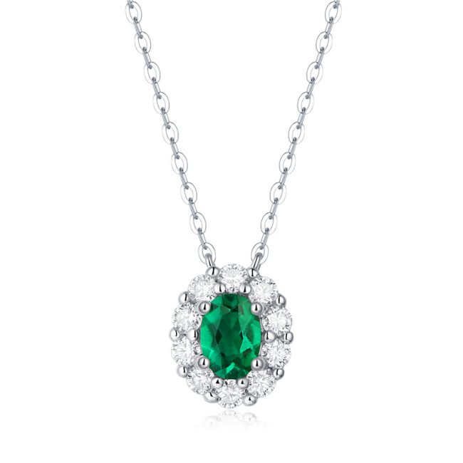 925 Sterling Silver Oval Emerald Birthstone Pendant