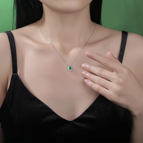 925 Sterling Silver Oval Emerald Birthstone Pendant - Image 2