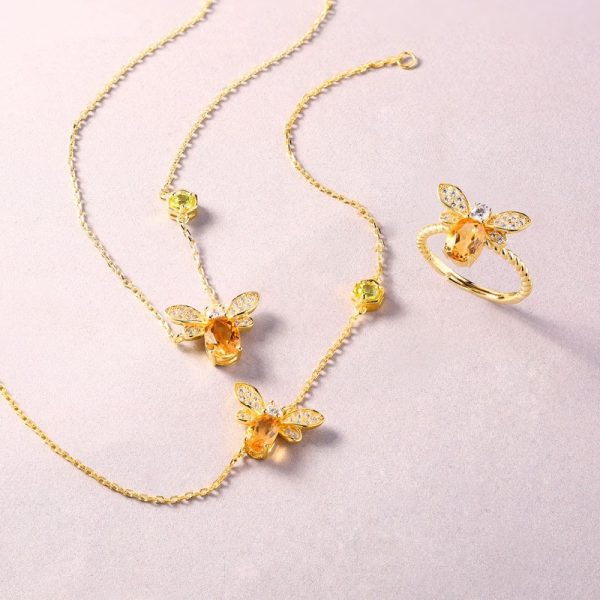 Bee Pendant Necklace Citrine Peridot Silver - Image 5