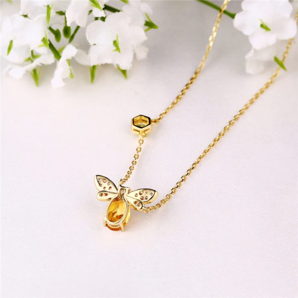 Bee Pendant Necklace Citrine Peridot Silver - Image 4