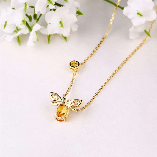 Bee Pendant Necklace Citrine Peridot Silver - Image 4