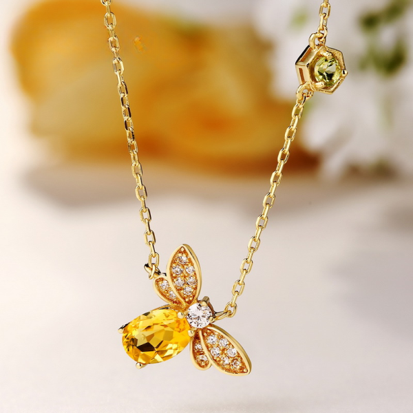 Bee Pendant Necklace Citrine Peridot Silver