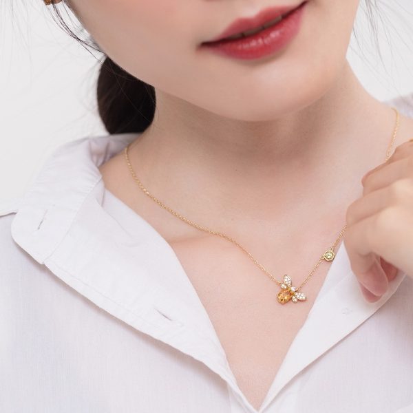 Bee Pendant Necklace Citrine Peridot Silver - Image 2