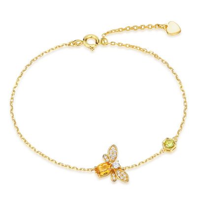 Citrine Peridot Bee Sterling Silver Bracelet
