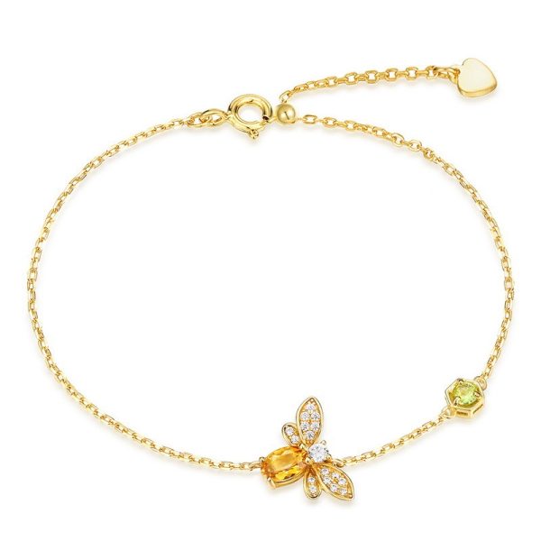 Citrine Peridot Bee Sterling Silver Bracelet