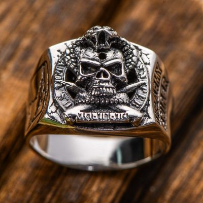 US Army Sniper Cobra Skull Sterling Silver Ring For Men, Made of 925 Sterling silver