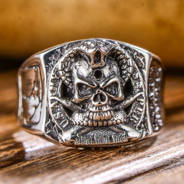 Cobra Skull Ring US Army Sniper Silver Ring, front view