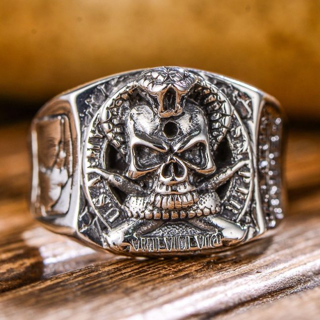 Cobra Skull Ring US Army Sniper Silver Ring, front view