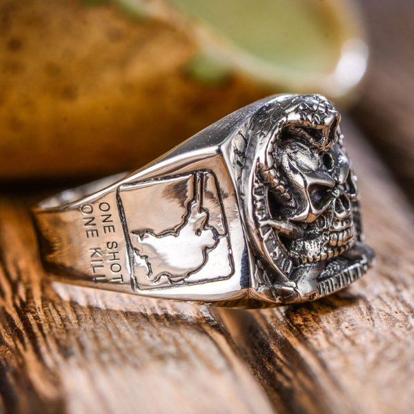 Cobra Skull Ring US Army Sniper, Silver Ring for men, detail view