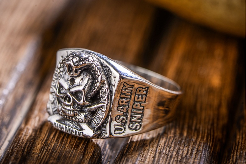 Cobra Skull Ring US Army Sniper Silver Ring