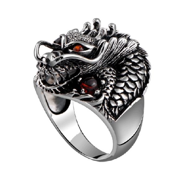 Gothic Ring Sterling Silver Dragon Red Zircon Eye